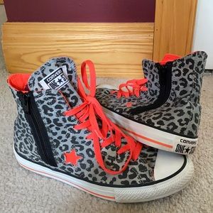 Converse High Tops Cheetah with zipper. Size 8.5